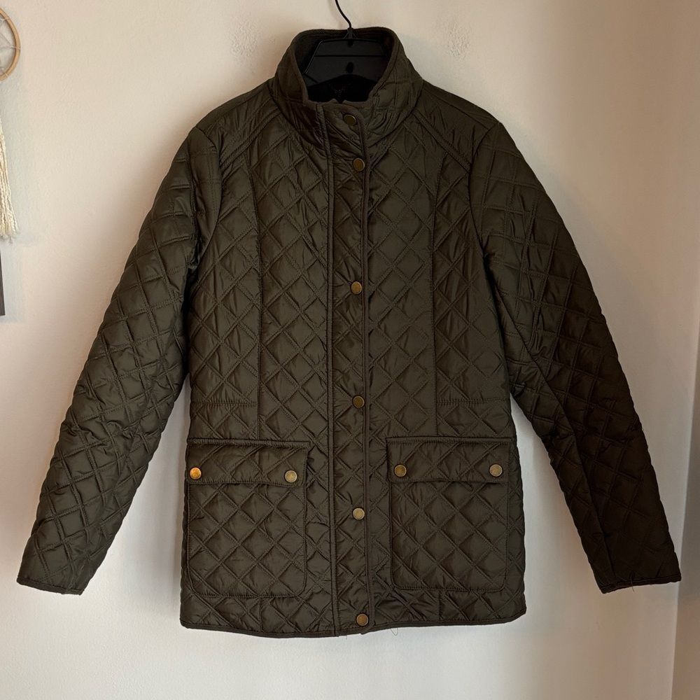 LUCKY BRAND Diamond QUILTED Lined BLACK BARN JACKET FIELD COAT Size SMALL GREEN